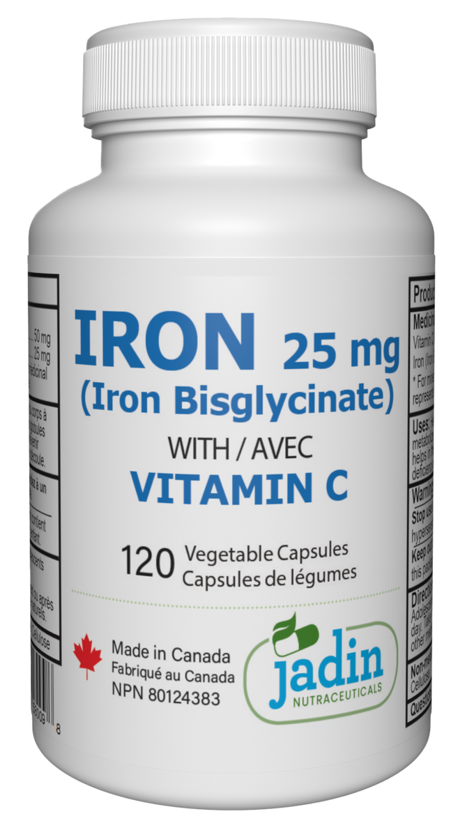 Iron Bisglycinate 25 mg with Vitamin C 120 Vegetable Capsules Jadin