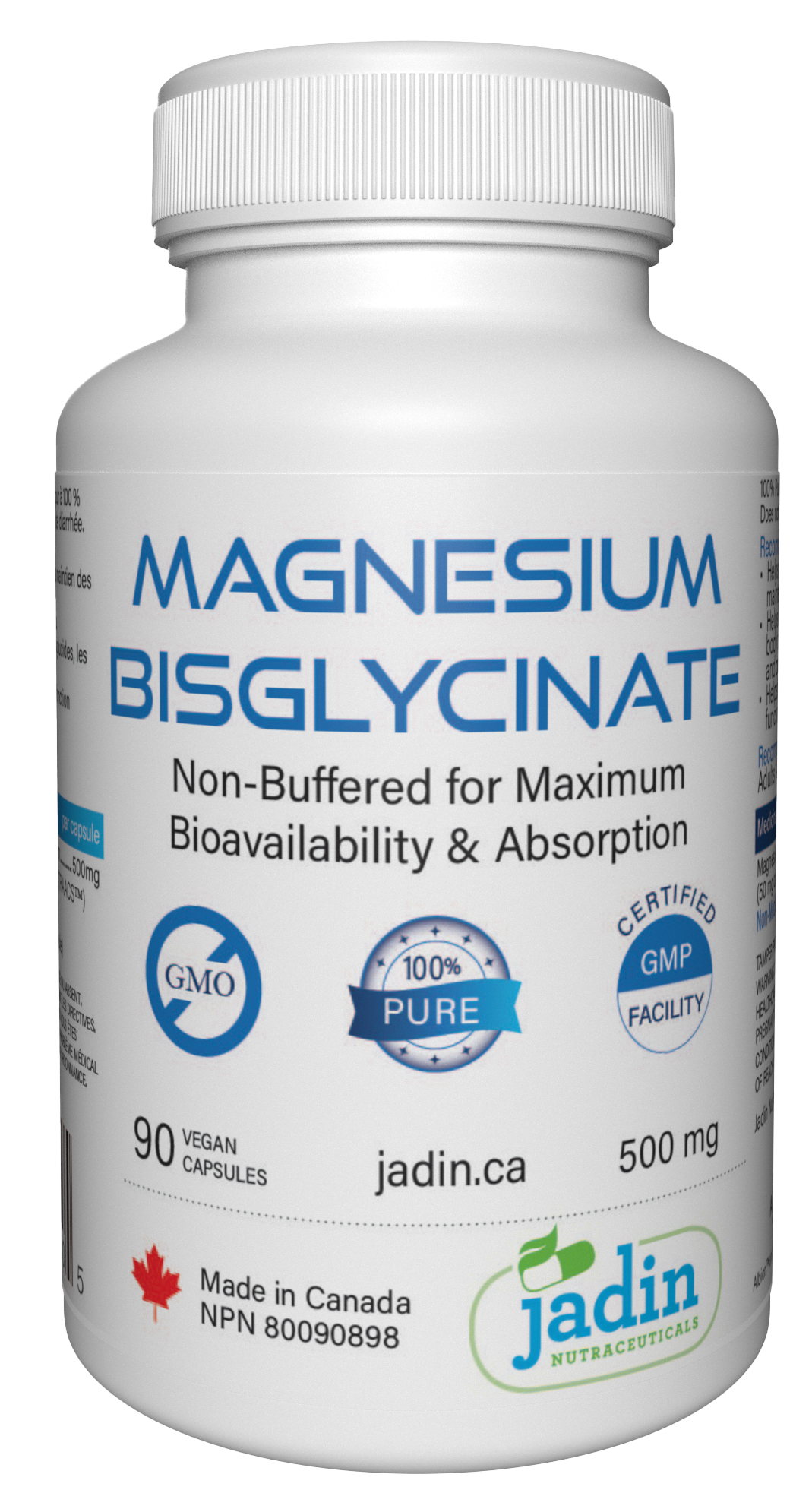 Magnesium Bisglycinate 500 mg – 100% Pure – No Fillers –   Non-Buffered – 90 Vegetable Capsules