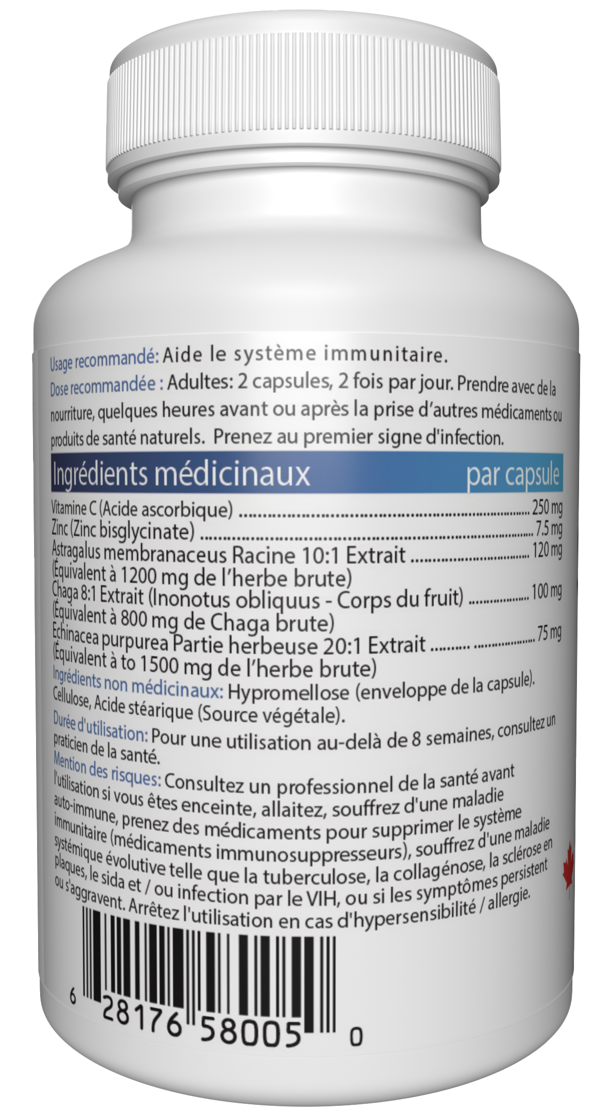 IMMUNE SUPPORT – 5 in 1 Premium Supplement – Vitamin C, Zinc, Chaga Mushroom, Astragalus & Echinacea – 60 Vegetable Capsules