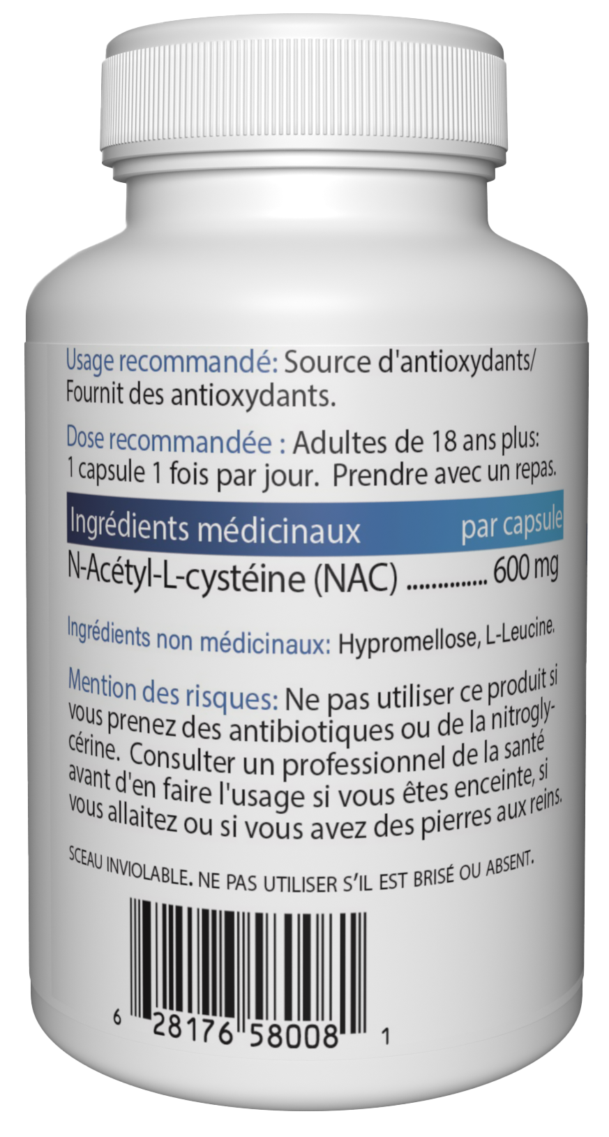 NAC (N-Acetyl-L-Cysteine) 600 mg 120 Vegetable Capsules