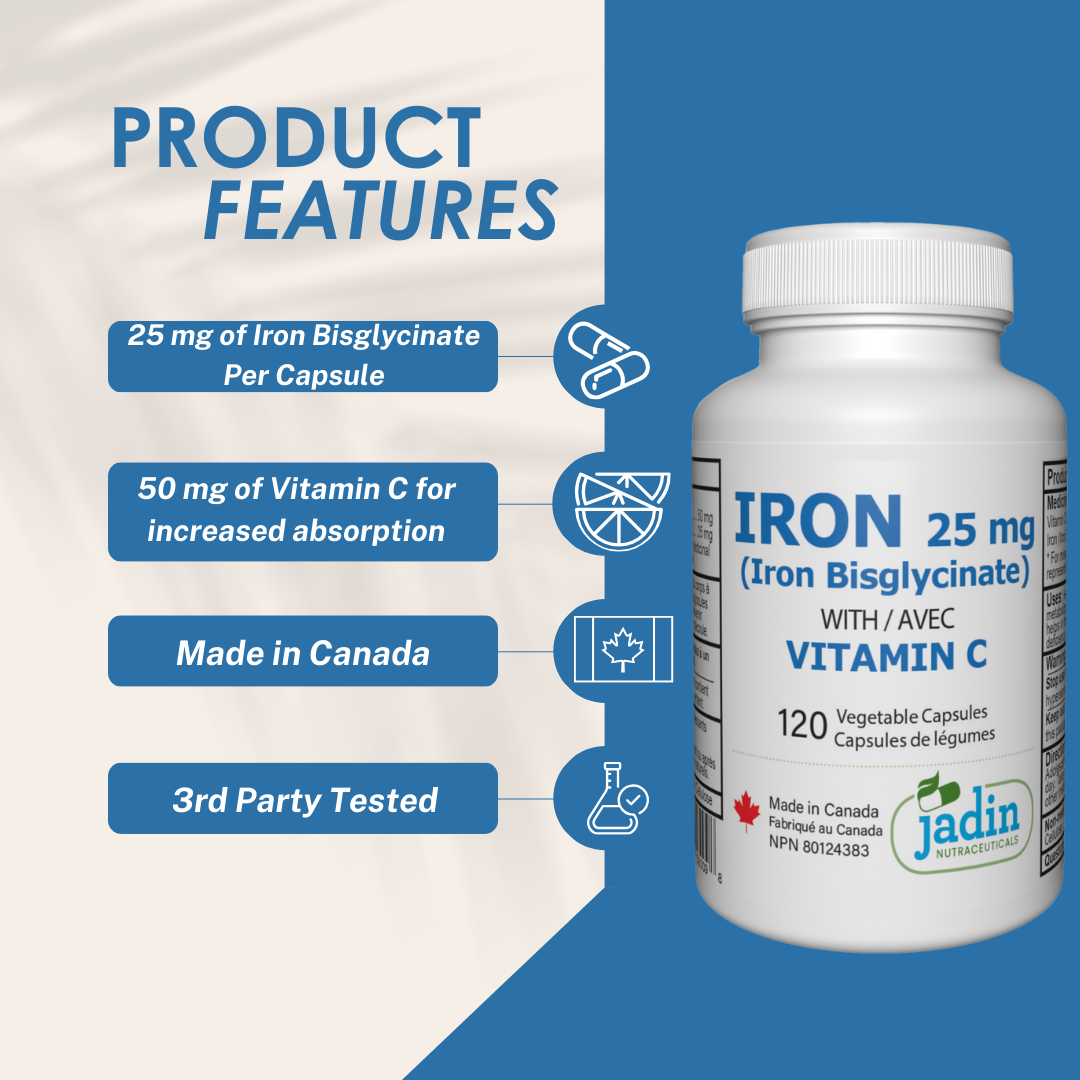 Iron Bisglycinate 25 mg with Vitamin C – 120 Vegetable Capsules