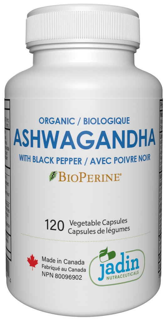 Organic ASHWAGANDHA + BLACK PEPPER (BioPerine) – 120 Vegetable Capsules