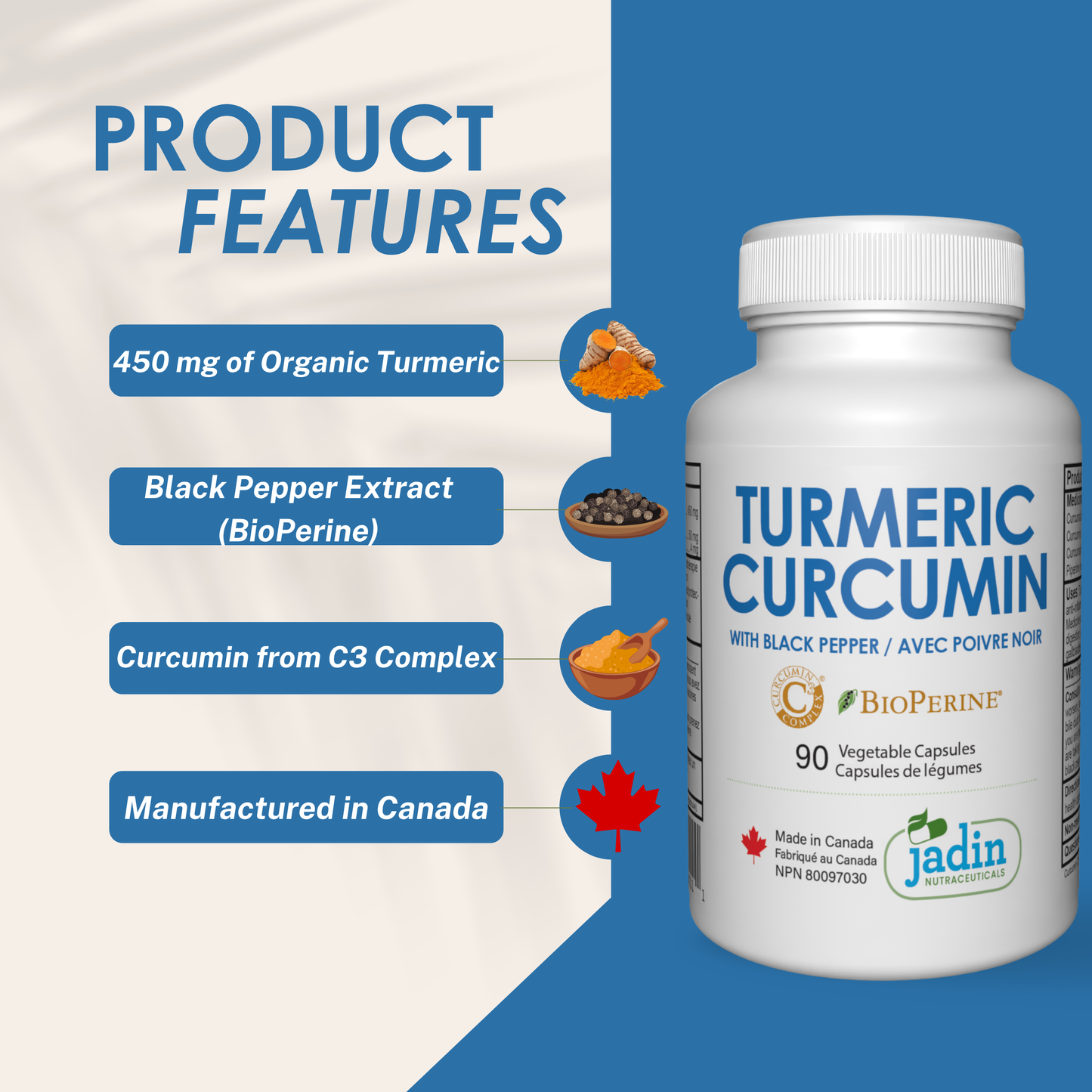 Organic TURMERIC + CURCUMIN (C3 Complex) + BLACK PEPPER (BioPerine) – 90 Vegetable Capsules