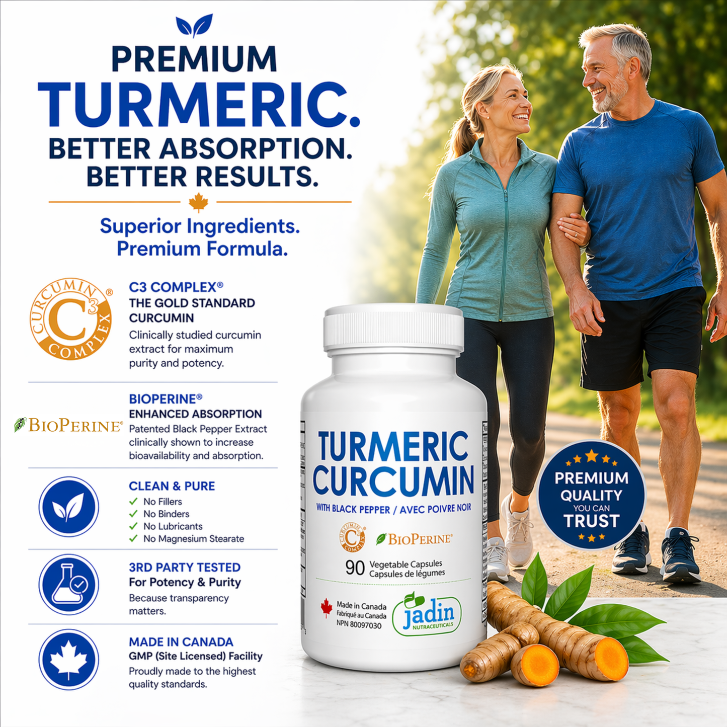 Turmeric + Curcumin (C3 Complex) + Black Pepper (BioPerine) – 90 Vegetable Capsules