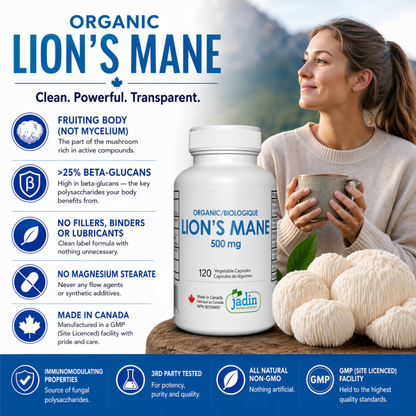 Organic Lion's Mane Mushroom 500 mg - 120 Vegetable Capsules