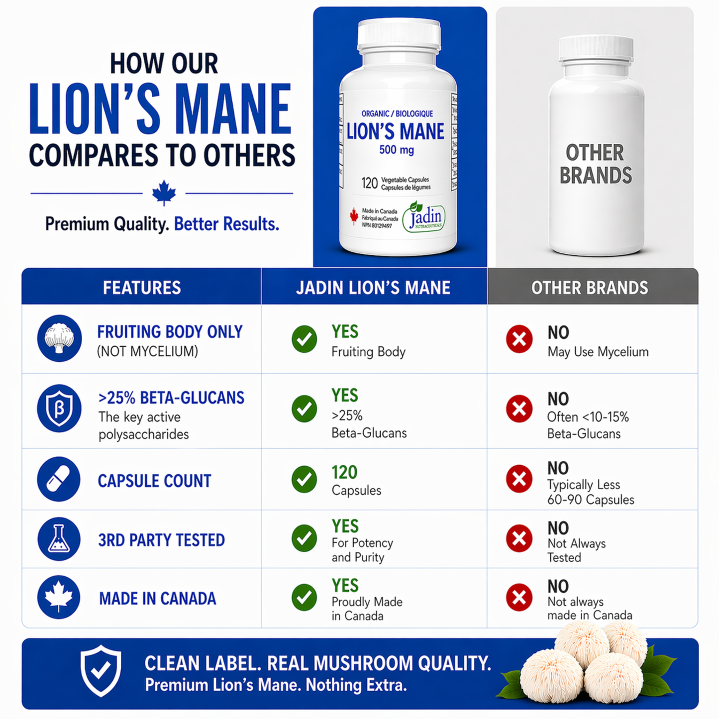 Organic Lion's Mane Mushroom 500 mg - 120 Vegetable Capsules