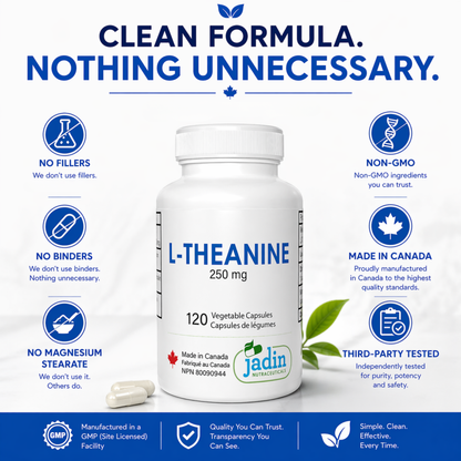 L-THEANINE 250 mg – Pure – No Fillers – 120 Vegetable Capsules