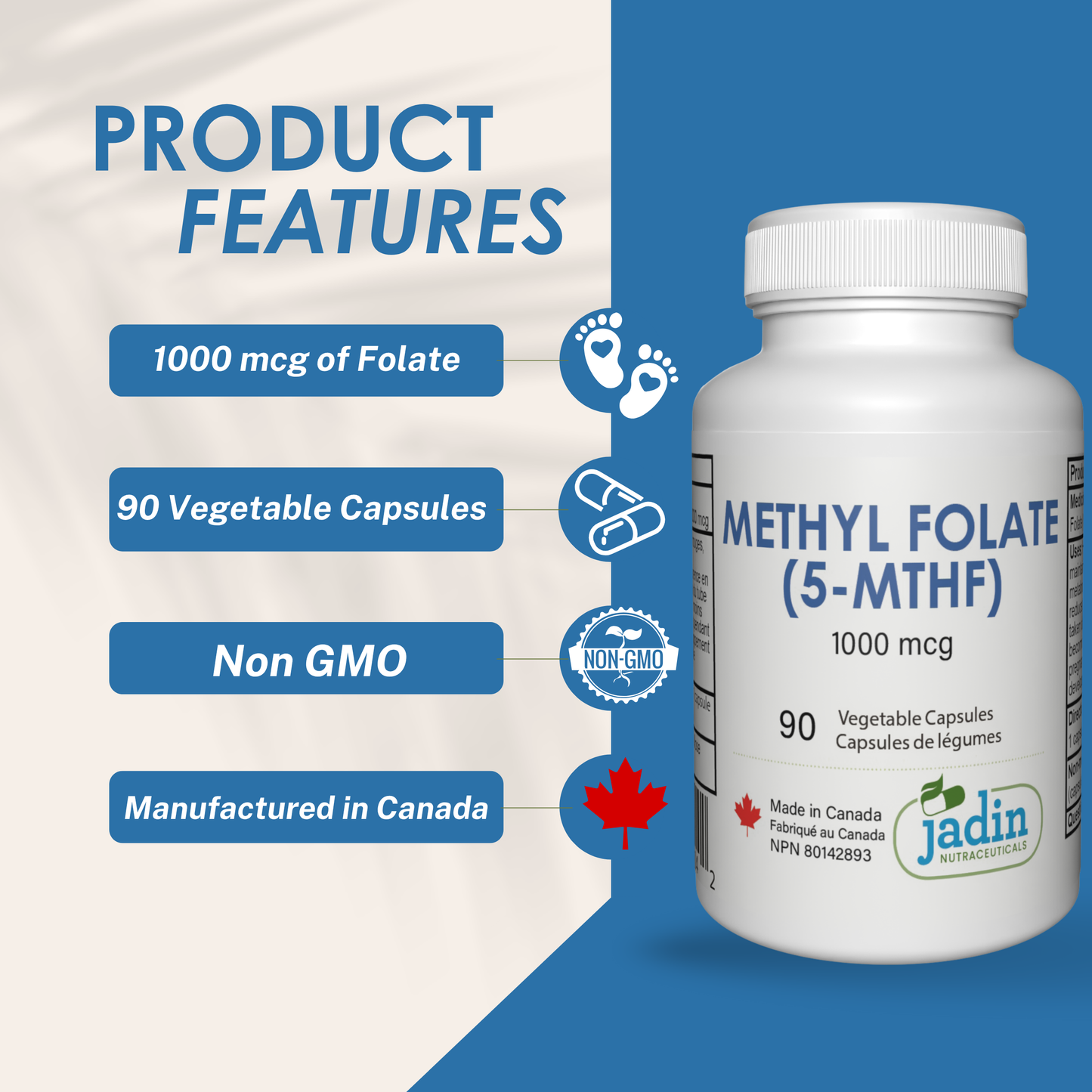 Methyl Folate (5-MTHF) 1000 mcg - 90 Vegetable Capsules