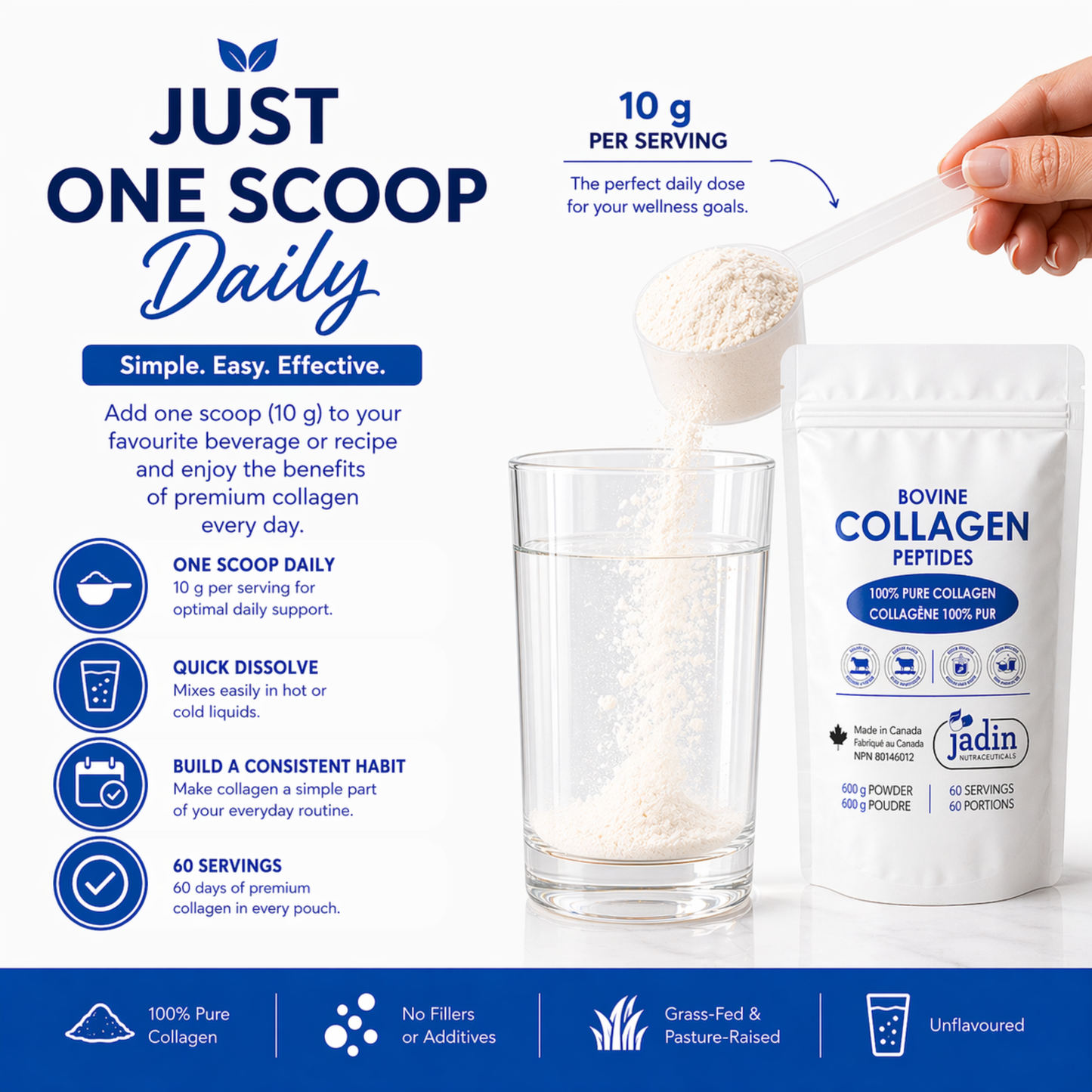 Hydrolyzed Bovine Collagen Peptides Powder 600 g (60 Servings) - 100% Pure Collagen