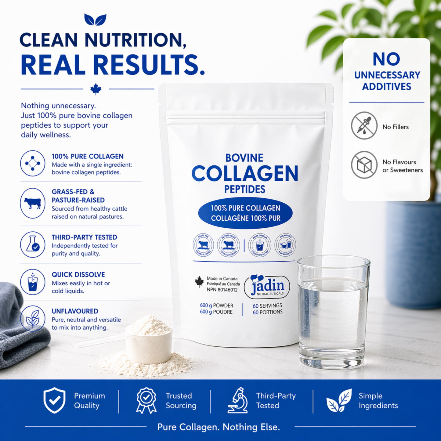 Hydrolyzed Bovine Collagen Peptides Powder 600 g (60 Servings) - 100% Pure Collagen