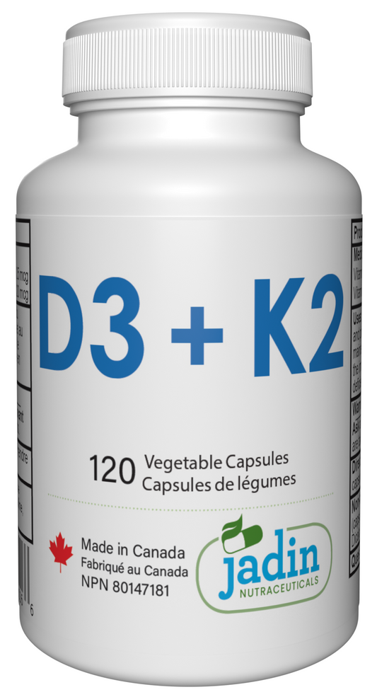 Vitamin D3 + K2 (MK-7) - 1000 IU D3 & 120 mcg K2 - 120 Capsules