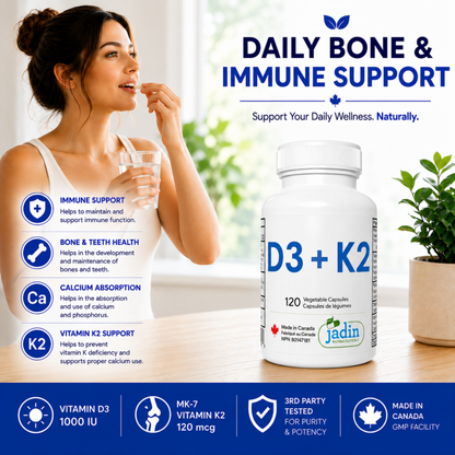 Vitamin D3 + K2 (MK-7) - 1000 IU D3 & 120 mcg K2 - 120 Capsules