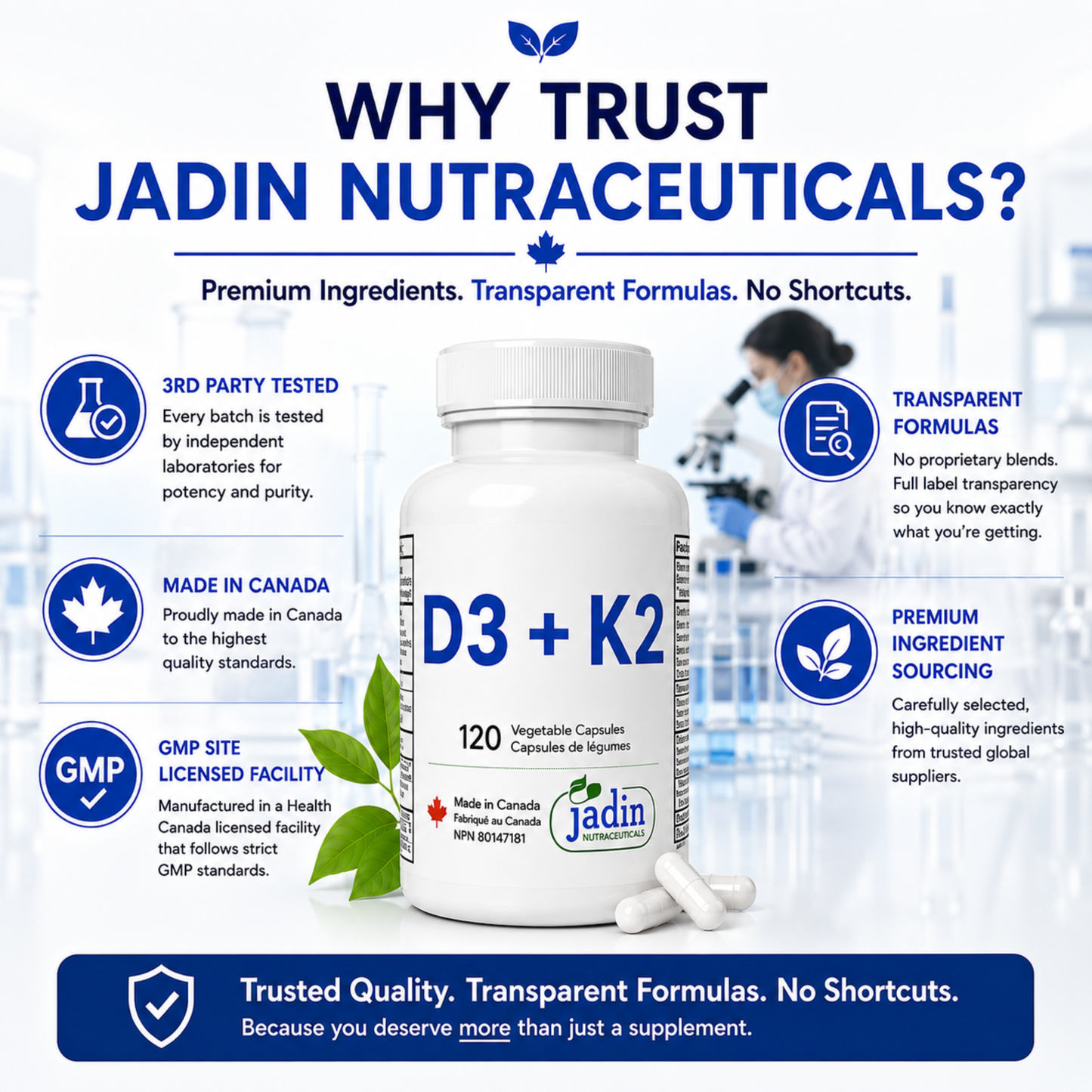 Vitamin D3 + K2 (MK-7) - 1000 IU D3 & 120 mcg K2 - 120 Capsules