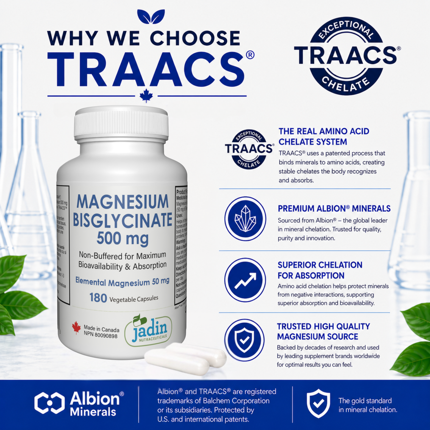 Magnesium Bisglycinate 500 mg (Albion TRAACS®) – 100% Pure – Non-Buffered