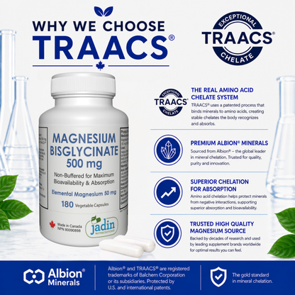 Magnesium Bisglycinate 500 mg (Albion TRAACS®) – 100% Pure – Non-Buffered