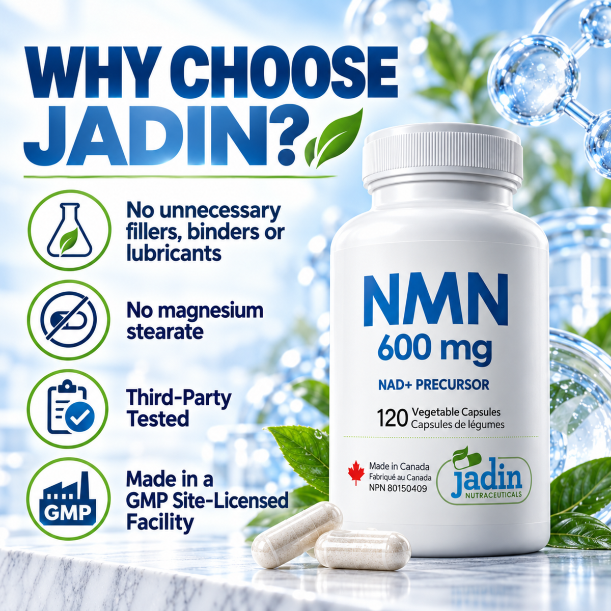 NMN Supplement 600 mg - 120 Vegetable Capsules