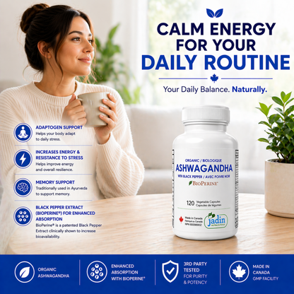 organic ashwagandha adaptogen support increases energy and resistance to stress memory support enhanced absorption bioperine black pepper extract