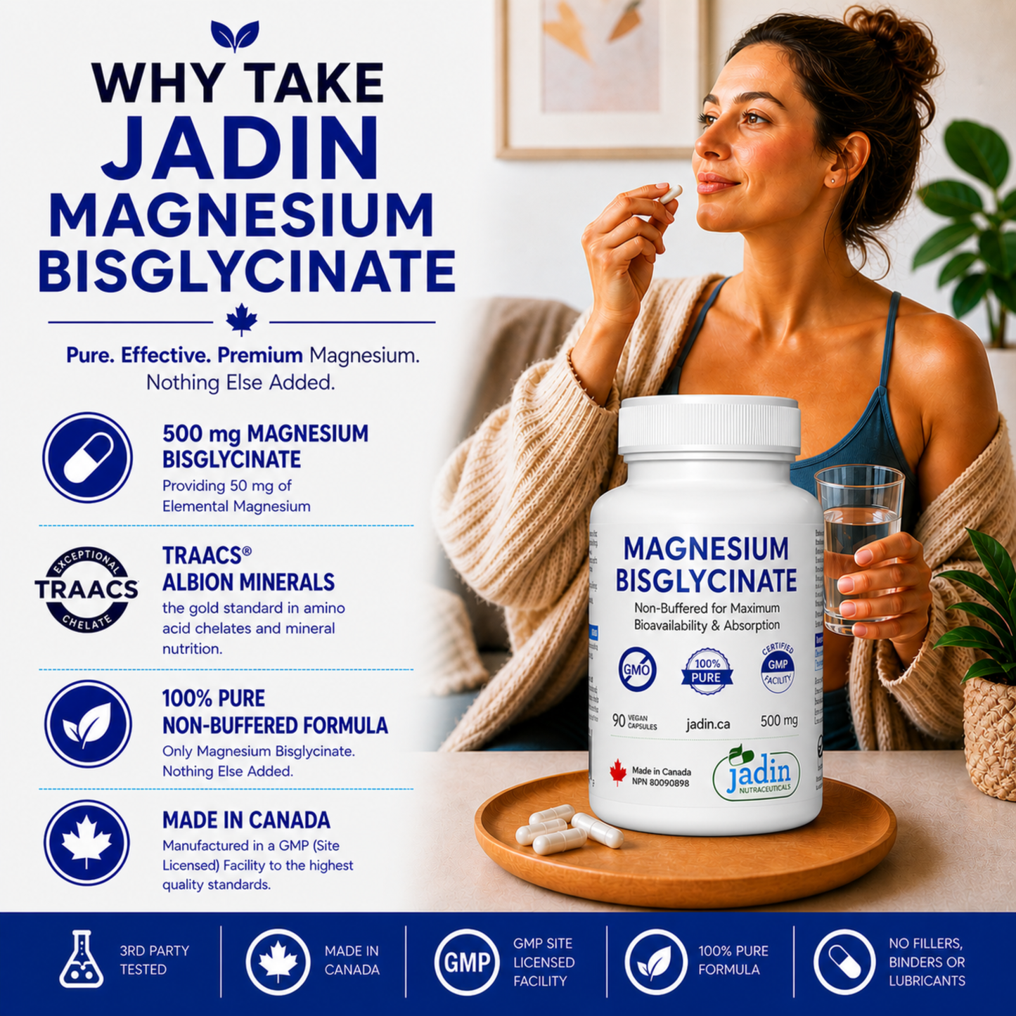 Magnesium Bisglycinate 500 mg (Albion TRAACS®) – 100% Pure – No Fillers –   Non-Buffered – 90 Vegetable Capsules