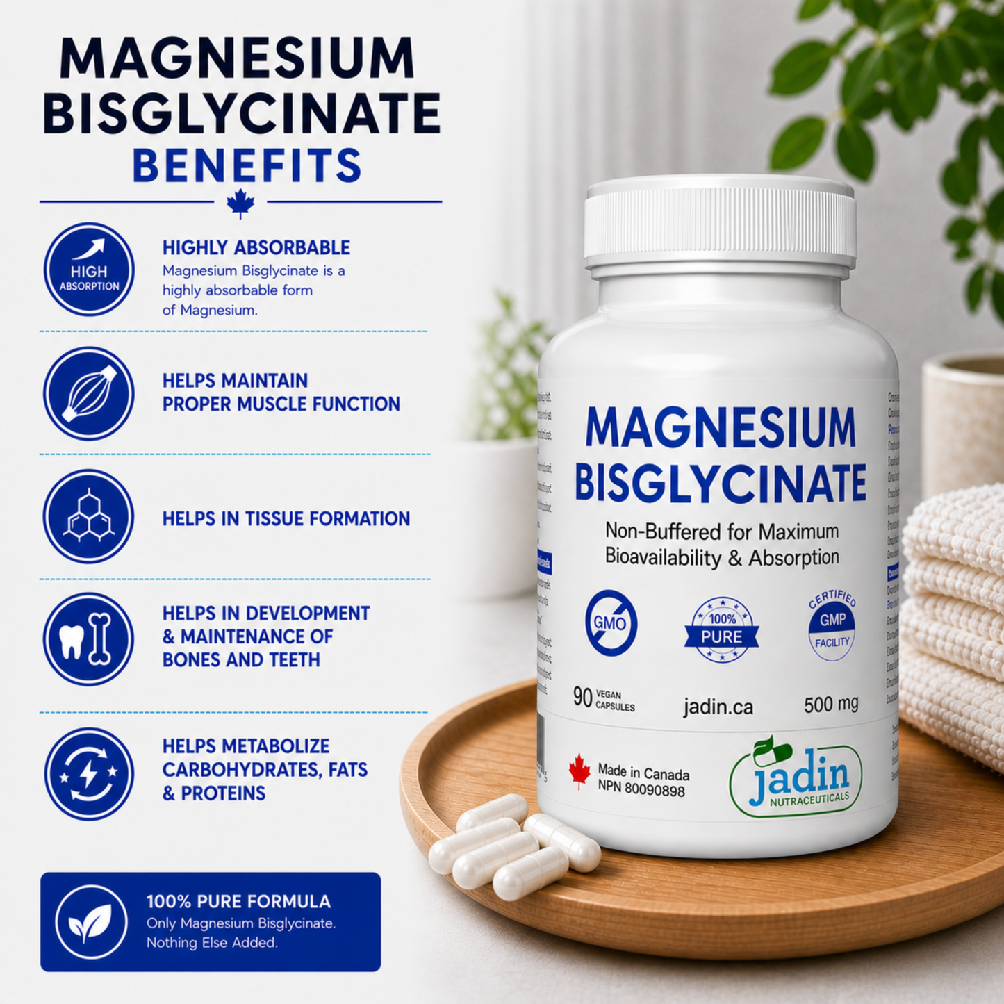 Magnesium Bisglycinate 500 mg (Albion TRAACS®) – 100% Pure – No Fillers –   Non-Buffered – 90 Vegetable Capsules