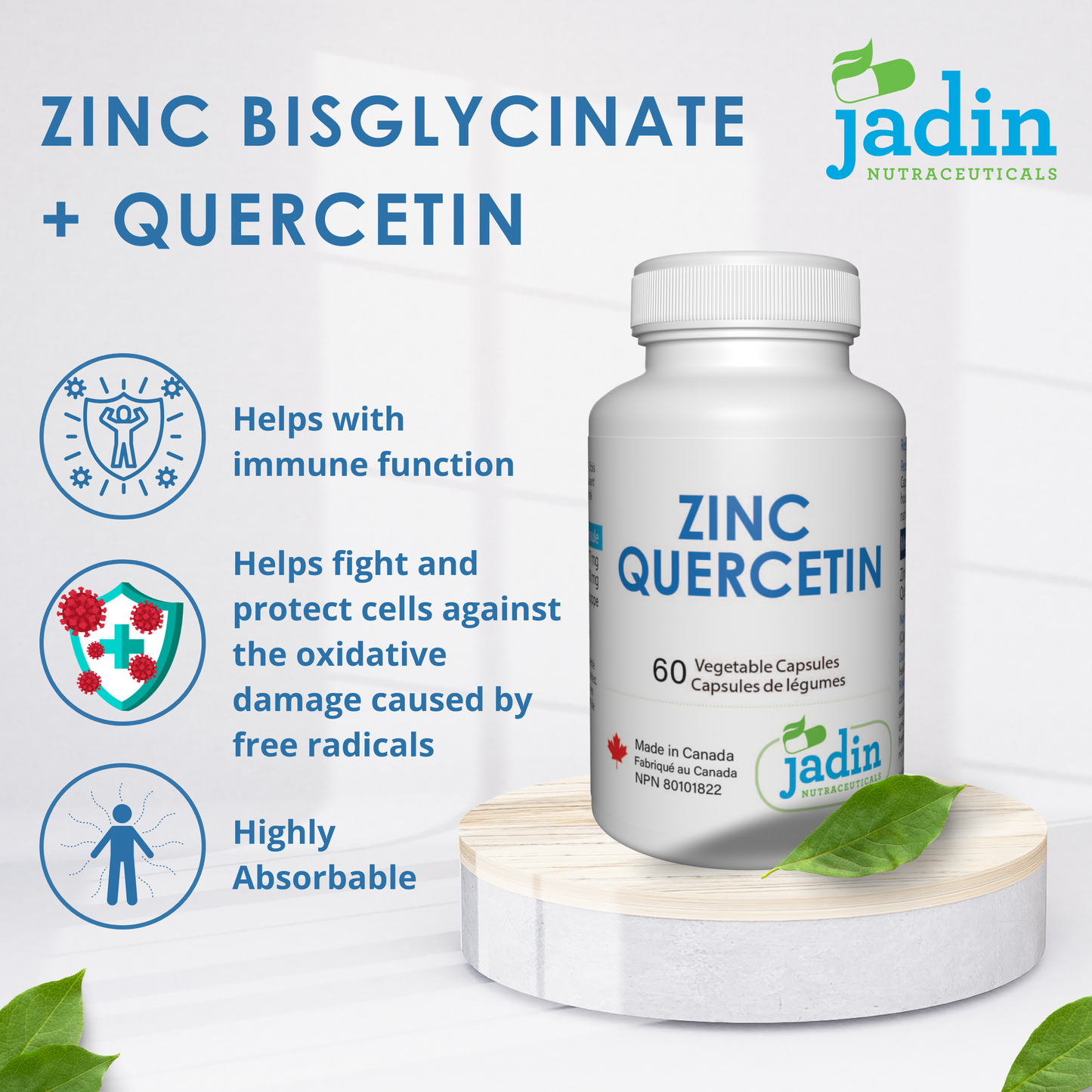 ZINC Bisglycinate + QUERCETIN – 60 Vegetable Capsules