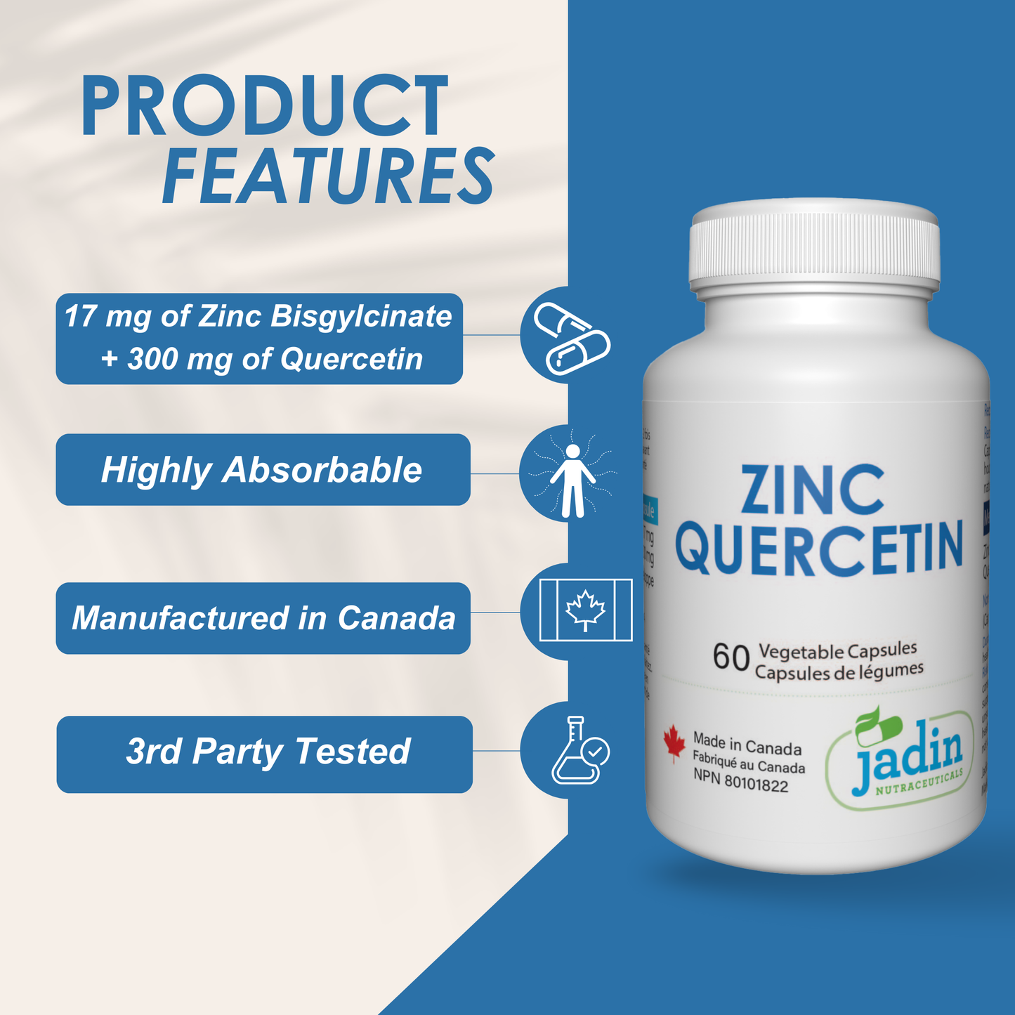 ZINC Bisglycinate + QUERCETIN – 60 Vegetable Capsules