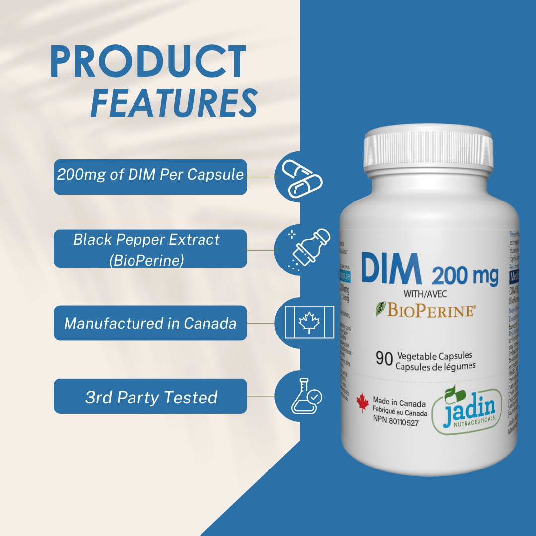 DIM 200 mg + BLACK PEPPER (BioPerine) 90 Vegetable Capsules - Estrogen Support