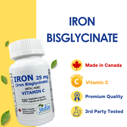 Iron Bisglycinate 25 mg with Vitamin C – 120 Vegetable Capsules