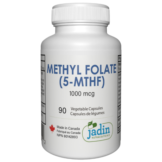 Jadin Methyl Folate 5-MTHF 1000mcg 90 vegetable capsules made in Canada NPN 80142893 GMP certified