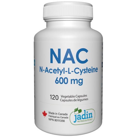 Jadin NAC N-Acetyl-L-Cysteine 600mg 120 vegetable capsules made in Canada NPN 80111356 GMP certified