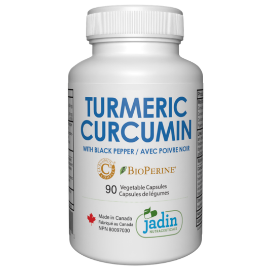 Jadin Turmeric Curcumin C3 Complex BioPerine black pepper 90 vegetable capsules made in Canada NPN 80097030 GMP certified