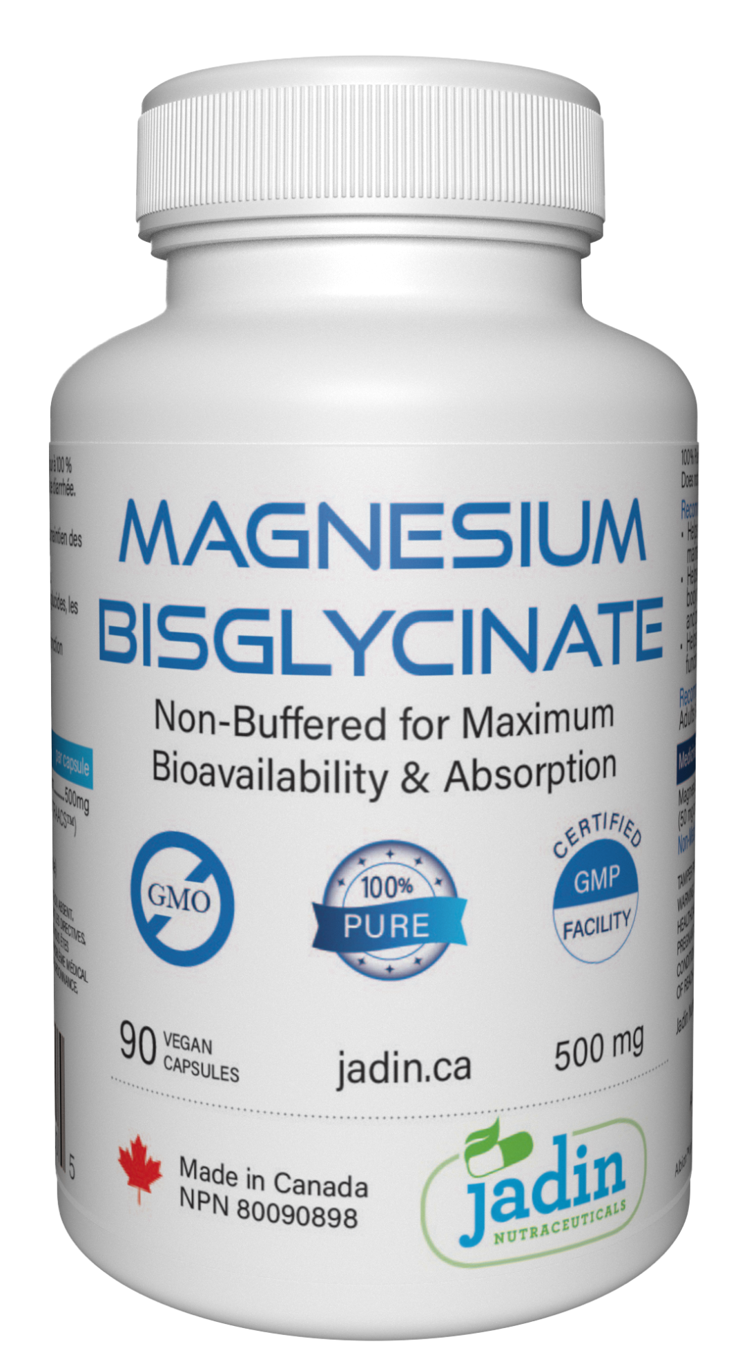 Magnesium Bisglycinate 500 mg – 100% Pure – No Fillers –   Non-Buffered – 90 Vegetable Capsules