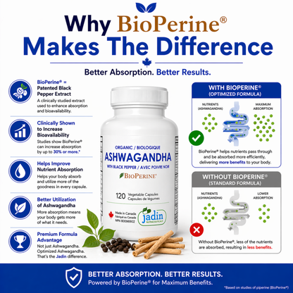 bioperine black pepper extract clincally shown to increase bioavailablity and absorption better utilization of ashwagandha