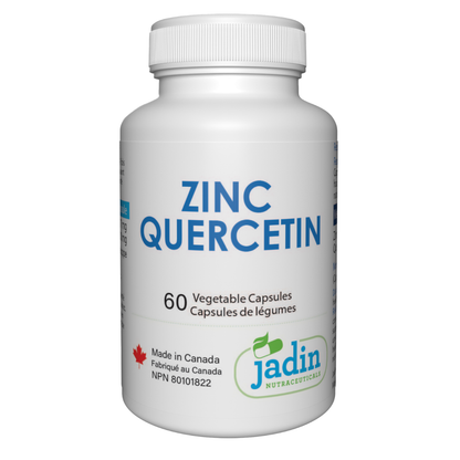 Jadin Zinc Bisglycinate Quercetin 60 vegetable capsules made in Canada NPN 80101822 GMP certified
