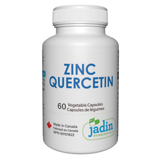 Jadin Zinc Bisglycinate Quercetin 60 vegetable capsules made in Canada NPN 80101822 GMP certified