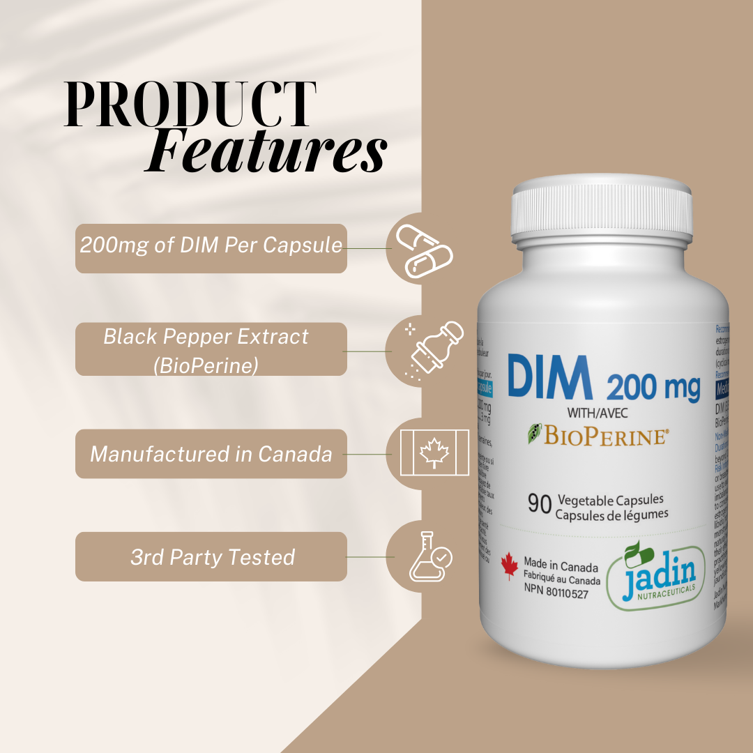 DIM 200 mg + BLACK PEPPER (BioPerine) 90 Vegetable Capsules - Estrogen Support