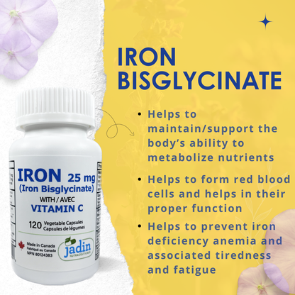 Iron Bisglycinate 25 mg with Vitamin C – 120 Vegetable Capsules