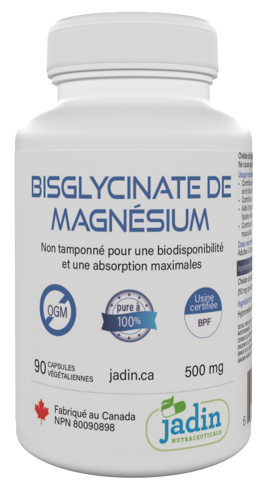 Magnesium Bisglycinate 500 mg – 100% Pure – No Fillers –   Non-Buffered – 90 Vegetable Capsules