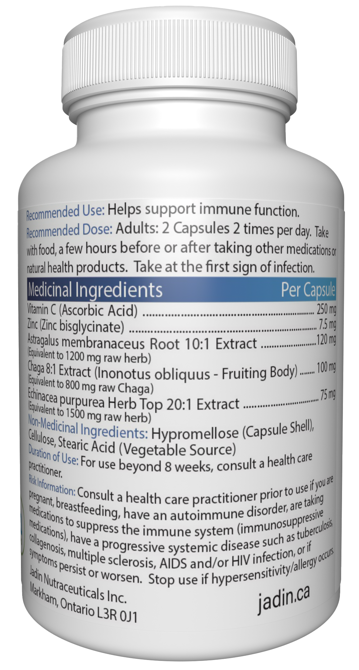 IMMUNE SUPPORT – 5 in 1 Premium Supplement – Vitamin C, Zinc, Chaga Mushroom, Astragalus & Echinacea – 60 Vegetable Capsules