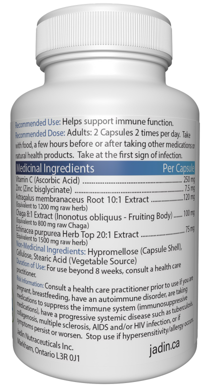 IMMUNE SUPPORT – 5 in 1 Premium Supplement – Vitamin C, Zinc, Chaga Mushroom, Astragalus & Echinacea – 60 Vegetable Capsules